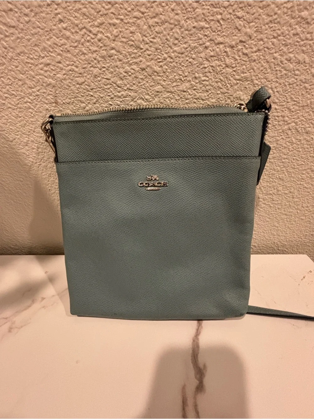COACH Pebble Leather Crossbody in Sea Glass